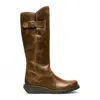 Fly London Womens Camel Brown Mol 2 Leather Wedge Heel Knee High Zip Up Boots In Brown