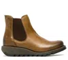 FLY LONDON FLY LONDON WOMENS CAMEL SALV CHELSEA LEATHER ANKLE CASUAL WEDGE HEEL BOOTS