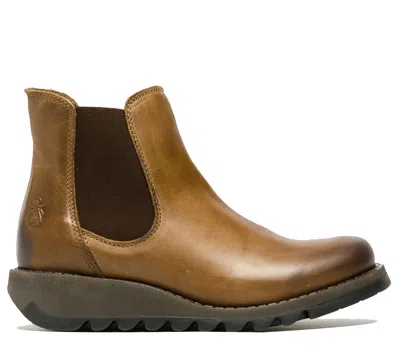 Fly London Womens Camel Salv Chelsea Leather Ankle Casual Wedge Heel Boots In Brown