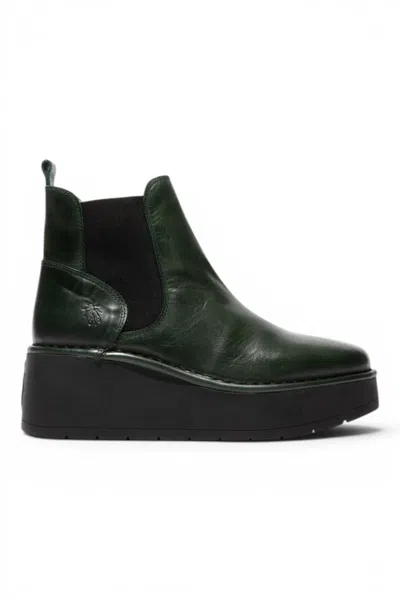 Fly London Womens Green Leather Chelsea Ankle Platform Boots - Hely268