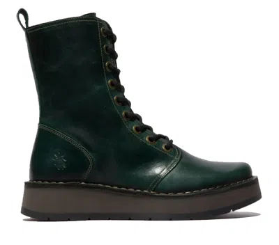 FLY LONDON FLY LONDON WOMENS GREEN RAMI043 CASUAL LEATHER LACE-UP ANKLE DRESS BOOTS