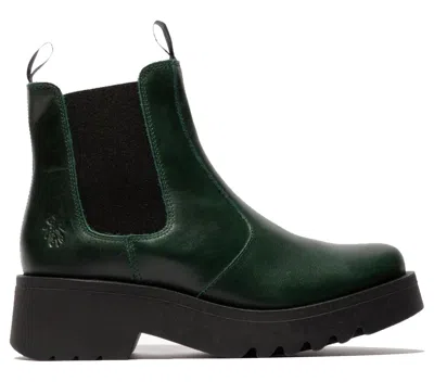 Fly London Womens Petrol Green Medi789 Wedged Chelsea Ankle Leather Platform Boots In Multi