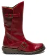 Fly London Womens Red Mes 2 Wedge Heel Buckle Mid-calf Leather Zip Platform Boots In Red