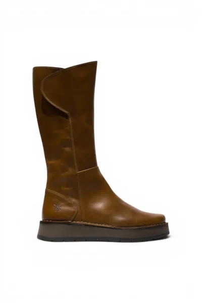 Fly London Womens Tan Leather High Pull On Long Boots - Rhea042 In Brown