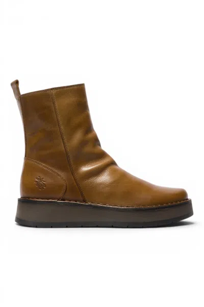 Fly London Womens Tan Leather Zip Up Platform Ankle Boots - Reno053fly In Brown