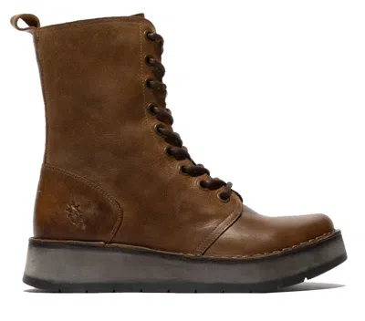 Fly London Womens Tan Rami043 Casual Leather Lace-up Ankle Dress Boots In Brown