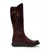 Fly London Womens Wine Burgundy Mol 2 Leather Wedge Heel Knee High Zip Up Boots In Burgundy