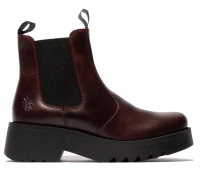 Fly London Womens Wine Medi789 Wedged Chelsea Ankle Leather Platform Boots In Brown