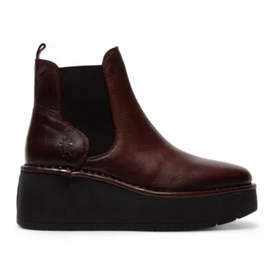 Fly London Womens Wine Red Hely268 Chelsea Leather Ankle Pull-on Platform Comfort Boots In Multi