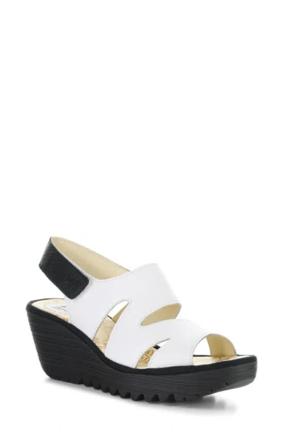 Fly London Yaad Slingback Platform Wedge Sandal In White