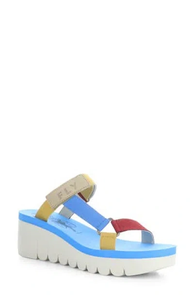 Fly London Yaka Platform Wedge Sandal In Blue