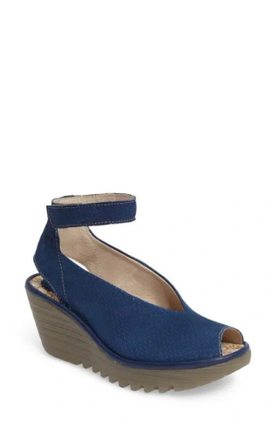 Fly London 'yala' Perforated Leather Sandal In 058 Blue