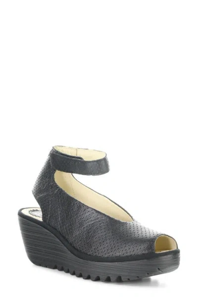 Fly London 'yala' Perforated Leather Sandal In Black