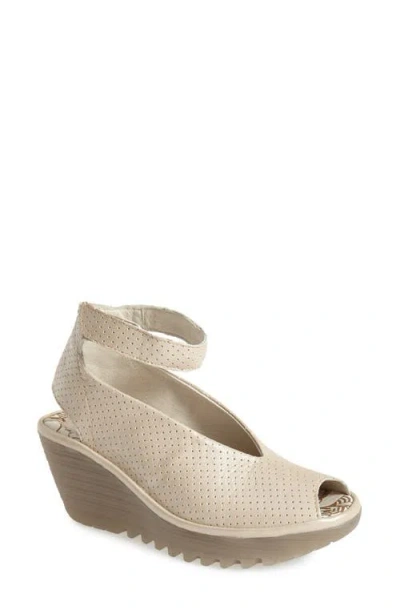 Fly London 'yala' Perforated Leather Sandal In Silver