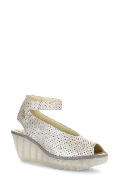 Fly London 'yala' Perforated Leather Sandal In White