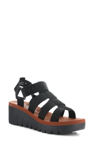Fly London Yoji Platform Wedge Sandal In Black/brick