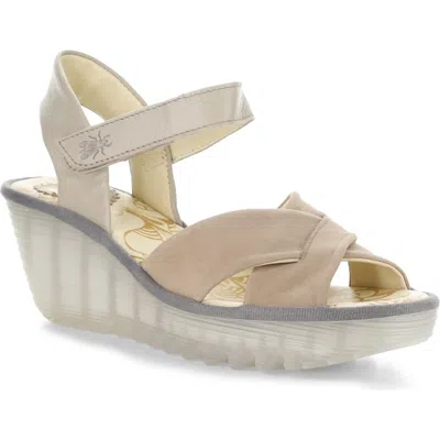 Fly London Yorg Ankle Strap Platform Wedge Sandal In Neutral