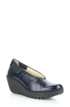 Fly London Yoza Wedge Ballet Shoe In Navy