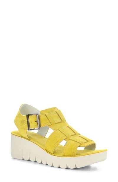 Fly London Yudd Platform Wedge Sandal In Yellow