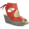 Fly London Yulp Platform Wedge Sandal In Devil Red