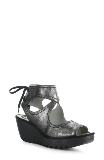 Fly London Yulp Platform Wedge Sandal In Silver