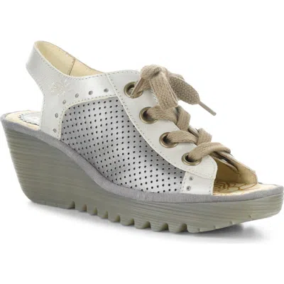 Fly London 'yuta' Platform Wedge Sandal In 018 Silver/plomo
