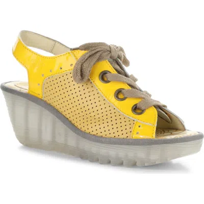 Fly London 'yuta' Platform Wedge Sandal In Yellow