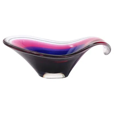 Pre-owned Flygsfors Paul Kedelv Coquille  Signed Sweden Hand Blown Art Glass Blue Pink Bowl