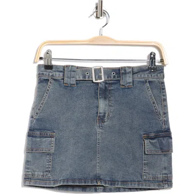 Flying Angel Belted Denim Cargo Miniskirt In Brown