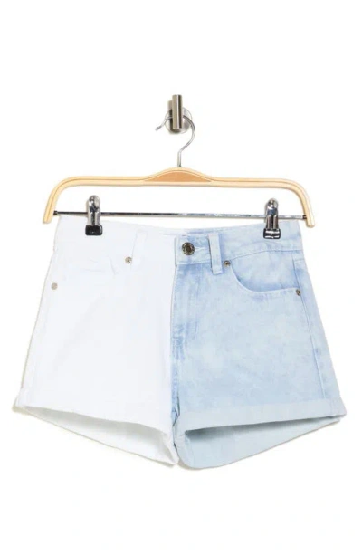 Flying Angel Color Split Denim Shorts In White/ Light Wash