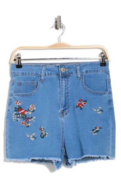 Flying Angel Floral Embroidered Denim Cutoff Shorts