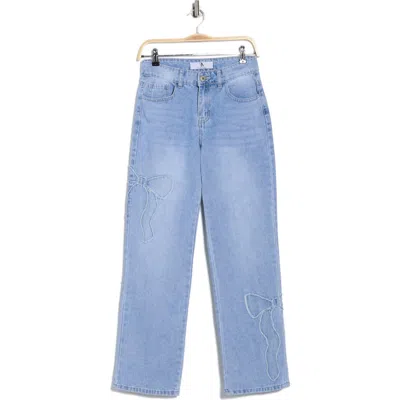 Flying Angel Fray Bow Appliqué Wide-leg Jeans