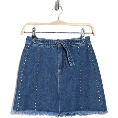 Flying Angel Studded Belted Denim Miniskirt In Medium Dark Wash