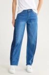 Flying Angel Two Tone Frayed Hem Barrel Jeans In Multi
