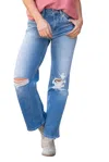 Flying Monkey High Rise Distressed Dad Jeans In Punctual In Multi