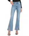 Flying Monkey High Rise Split Hem Flare Jeans In Amenity In Blue