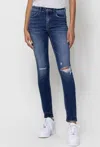 Flying Monkey Distressed Mid Rise Skinny Ankle Jeans In Along Came Here