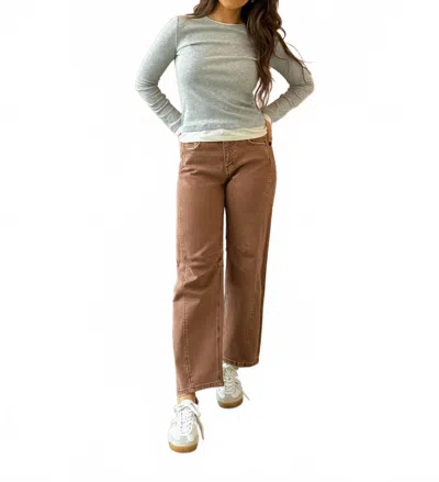 Flying Monkey Elle High Rise Barrel Jeans In Beige In Brown