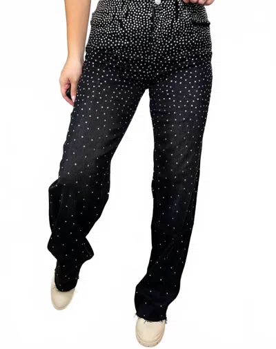 Flying Monkey Emmy High-rise Slim Wide Rhinestone Jeans In Black