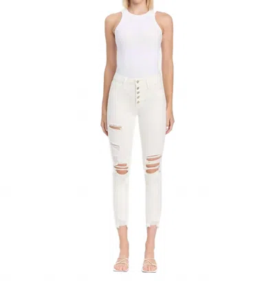 Flying Monkey Exhilaration High Rise Distressed Button Fly Skinny Jeans In White