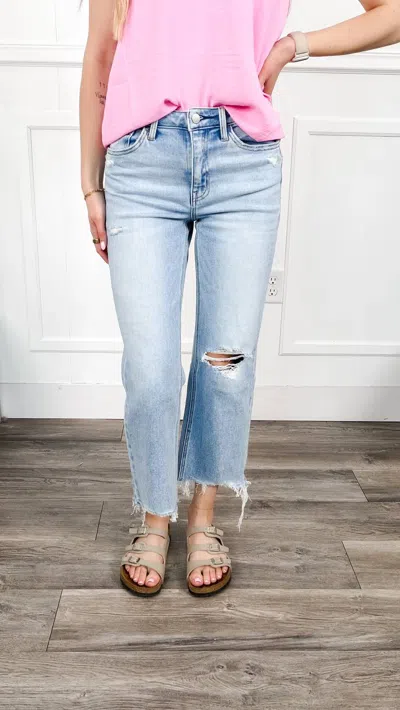 Flying Monkey Ezra Crop Slim Wide Jeans In Light Denim In White
