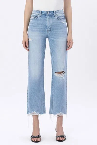 Flying Monkey Ezra High Rise Distressed Crop Slim Wide Jeans In Light Wash In Blue