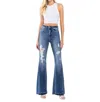 Flying Monkey Farewell High Rise Distressed Insert Panel Flare Jeans In Medium Wash In Multi