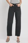 Flying Monkey Forget Him High Rise Ankle Barrel Leg Jeans In Relief In Black