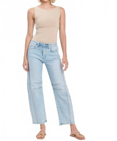 Flying Monkey High Rise Barrel Jeans In Light Wash In Blue