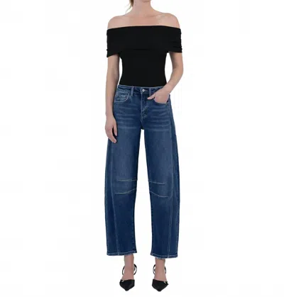 Flying Monkey High Rise Barrel Leg Jeans In Blue In Black