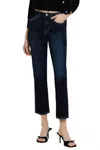 Flying Monkey High Rise Crop Straight Jeans In Dark Wash In Blue