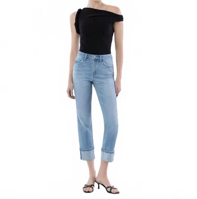 Flying Monkey High Rise Cuff Crop Slim Straight Jeans In Light Wash In Blue