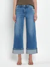 Flying Monkey High Rise Cuff Wide Jeans In Denim In Multi