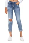Shop Flying Monkey High Rise Cuffed Boyfriend Jean In Medium Indigo Wash In Blue